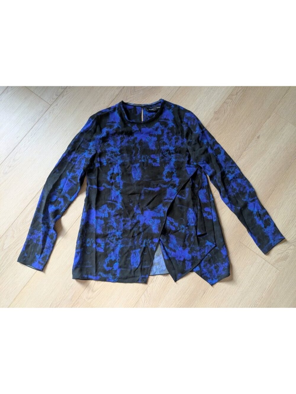 Proenza Schouler Blue Indigo Graffiti Print Silk Long Sleeve Shirt  6 S